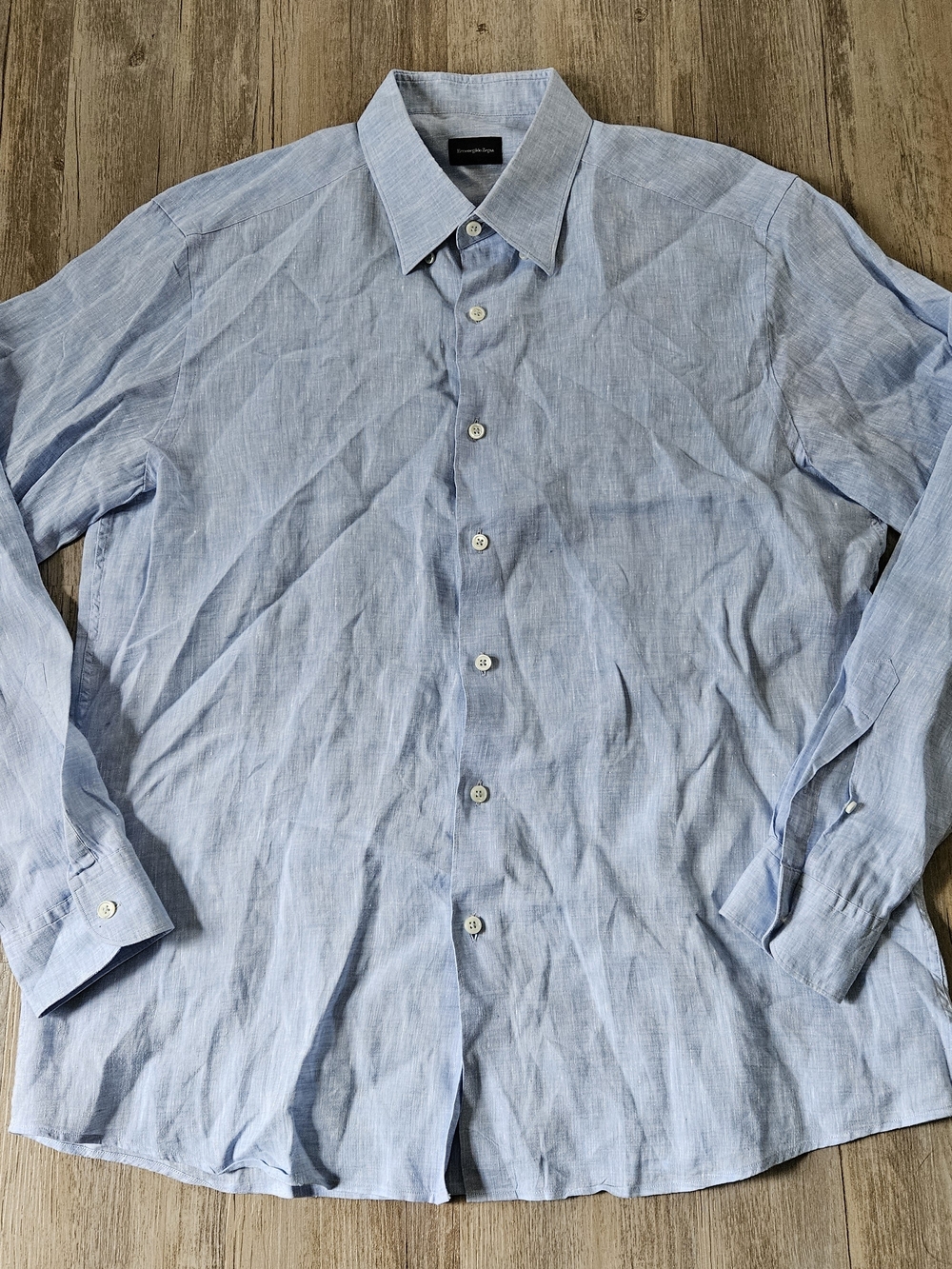 Ermenegildo Zegna Men's Light Blue 100% Linen Causal Button Down Dress Shirt XL